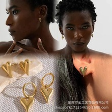 欧美新款v字立体感耳钉钛钢 gold earring design for female少女