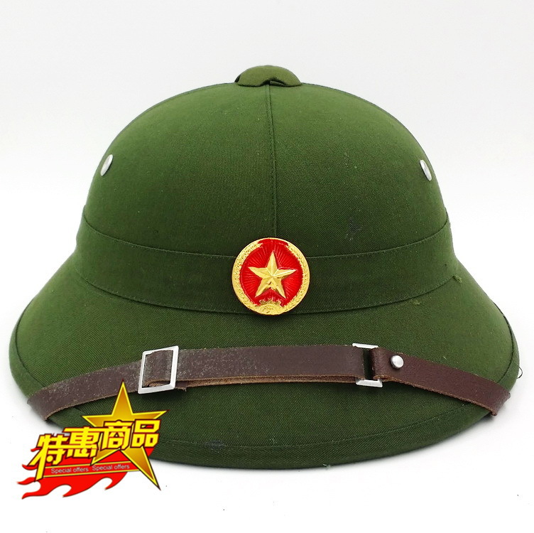 越南绿帽迷彩帽头盔带网帽表演道具盔式太阳帽遮阳帽户外运动帽