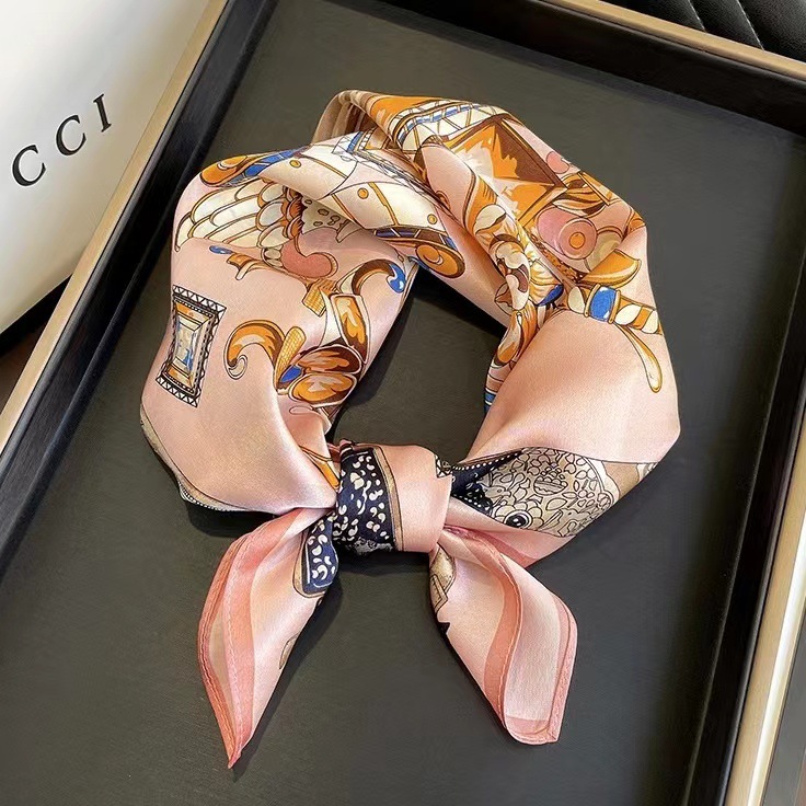 early spring new style pink silk scarf female all-matching graceful mulberry silk decoration small scarf hair band gift