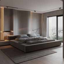 现代简约科技布床卧室侘寂风软包床榻榻米意式轻奢实木高档双人床