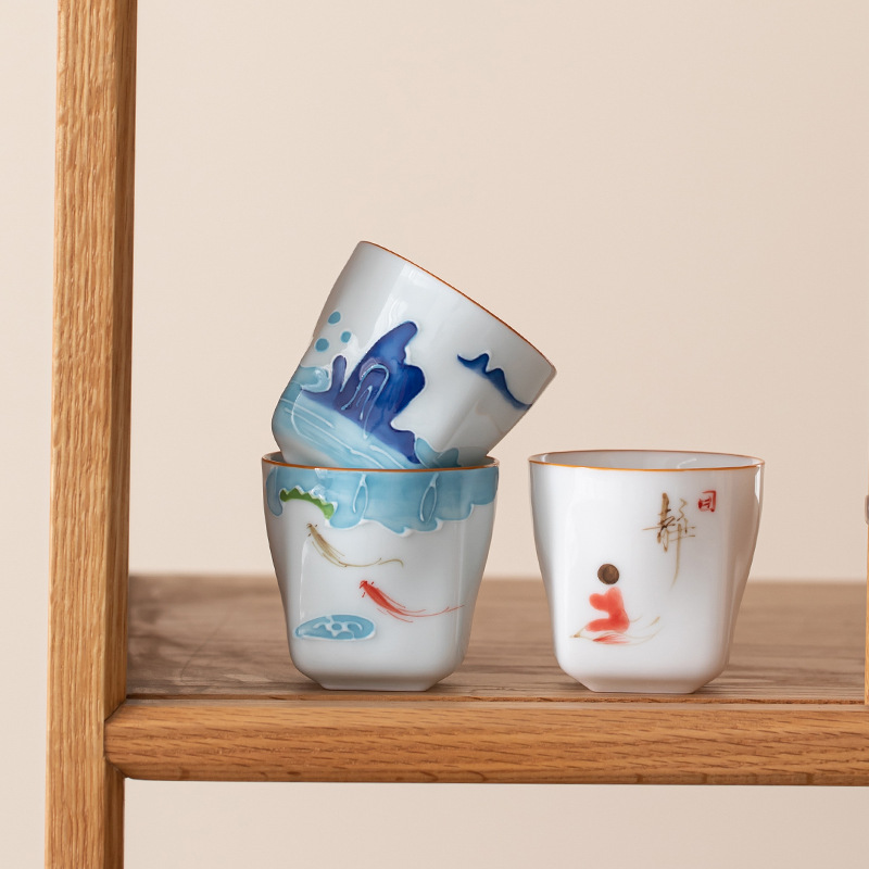 慕陶陶瓷手绘主人单杯纯手工禅定瑞鹤茶杯功夫茶具个人品茗杯茶盏