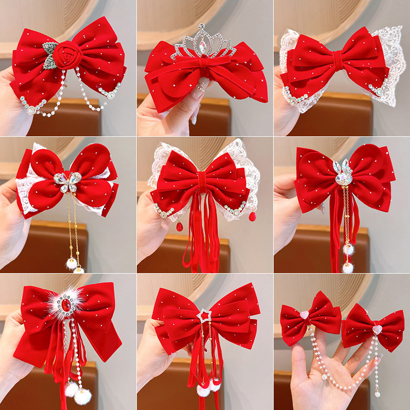 new year hanfu children‘s hair accessories little girl red butterfly tassel hairpin headdress new year‘s day performance girl‘s hairpin