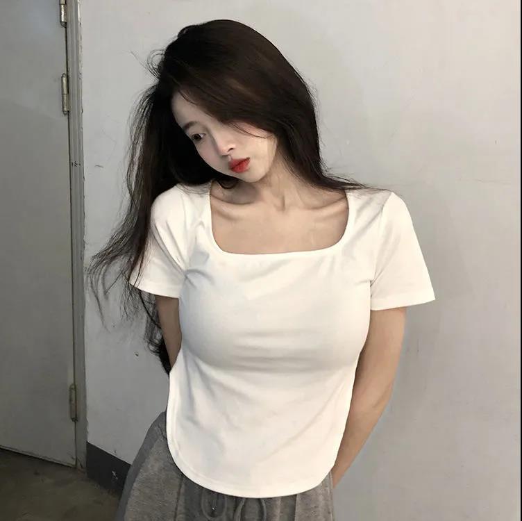 Women's Short-Sleeved T-shirt Summer 2024 New Korean Style Slim Fit Slimming Casual Bottoming Niche Girl Pure Desire Hot Girl Top