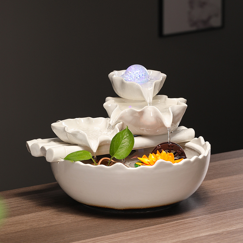 陶瓷鱼缸风水轮流水喷泉摆件循环水办公桌装饰客厅桌面招财风水球