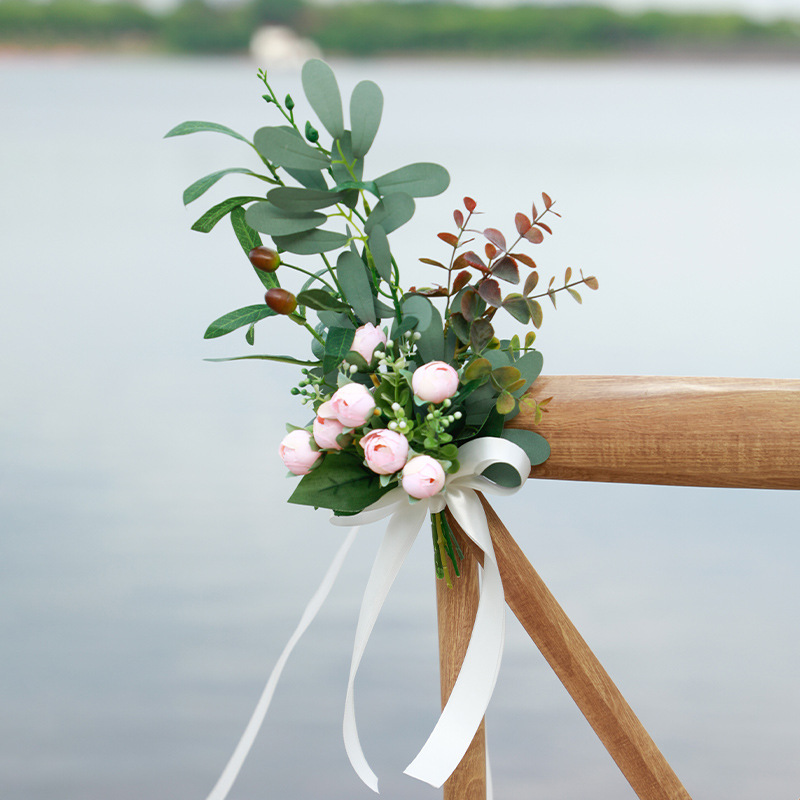 新款仿真装饰椅背花森系尤加利绿植户外倚背装饰花酒店节日布草花