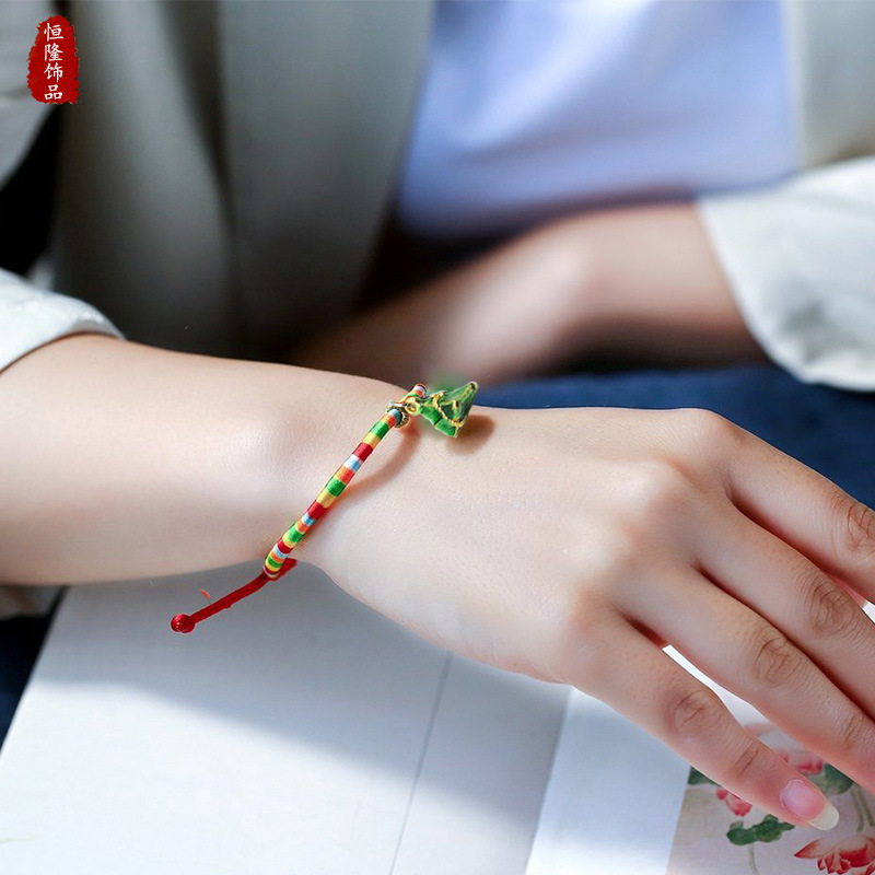 新款端午节五彩绳手工编织手链合金粽子手链热卖男女配饰祈福饰品