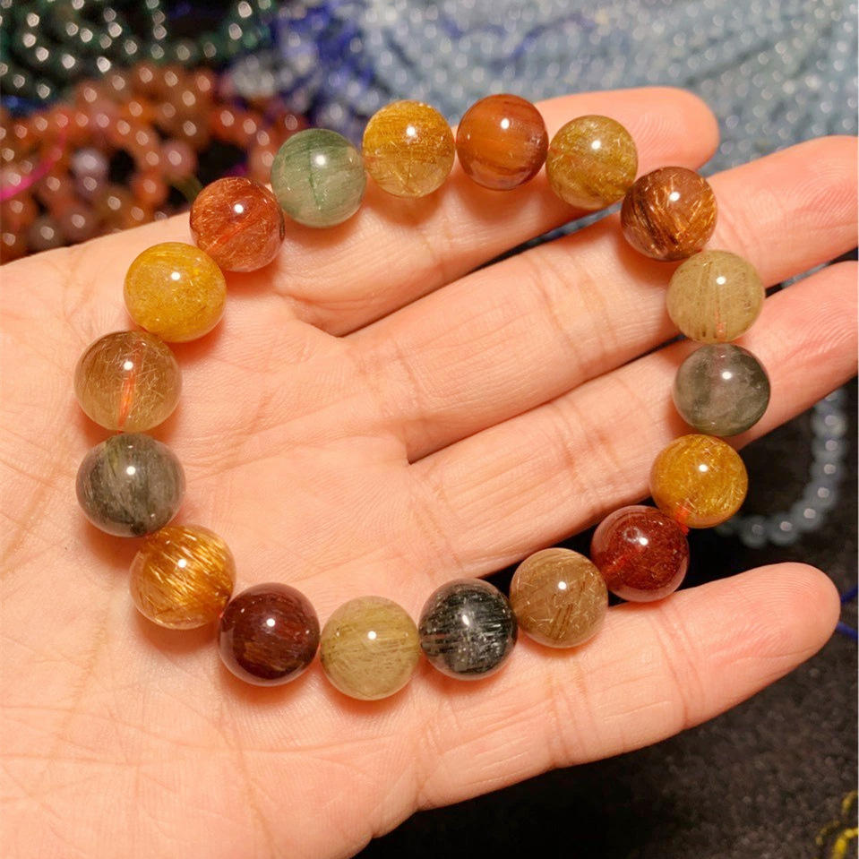 渲玉锦 彩发晶单圈手串 晶体干净发丝多 多彩时尚