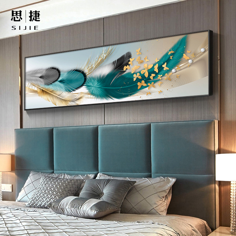 卧室装饰画现代简约主卧床头挂画温馨房间轻奢大气羽毛背景墙壁画