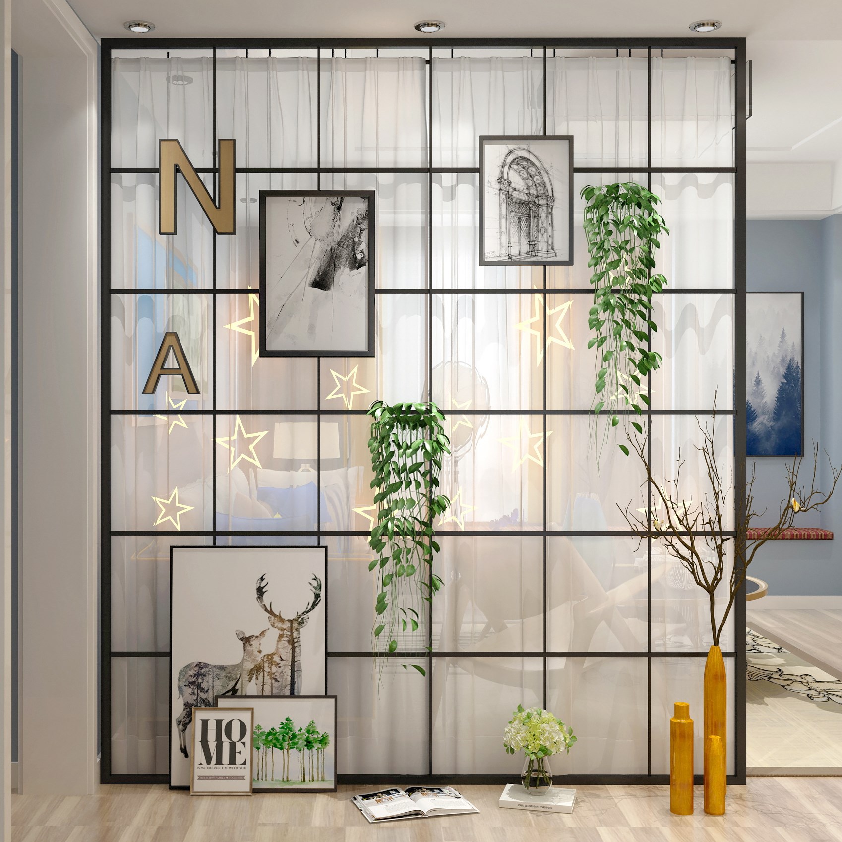 办公室卧室铁艺屏风房间隔断墙客厅易简约现在带小户型移动美容店