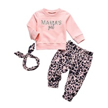 厂家直销亚马逊爆款婴儿女童粉色mama+豹纹裤印花套装 童装批发