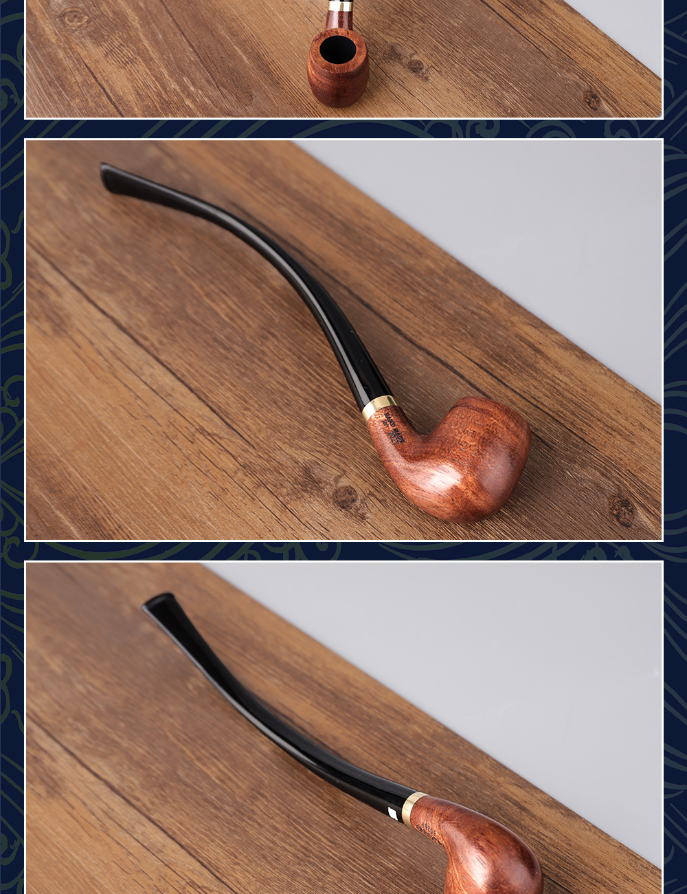 木香花梨木阅读斗长柄烟斗木质3mm过滤手工实木烟斗 跨境爆款