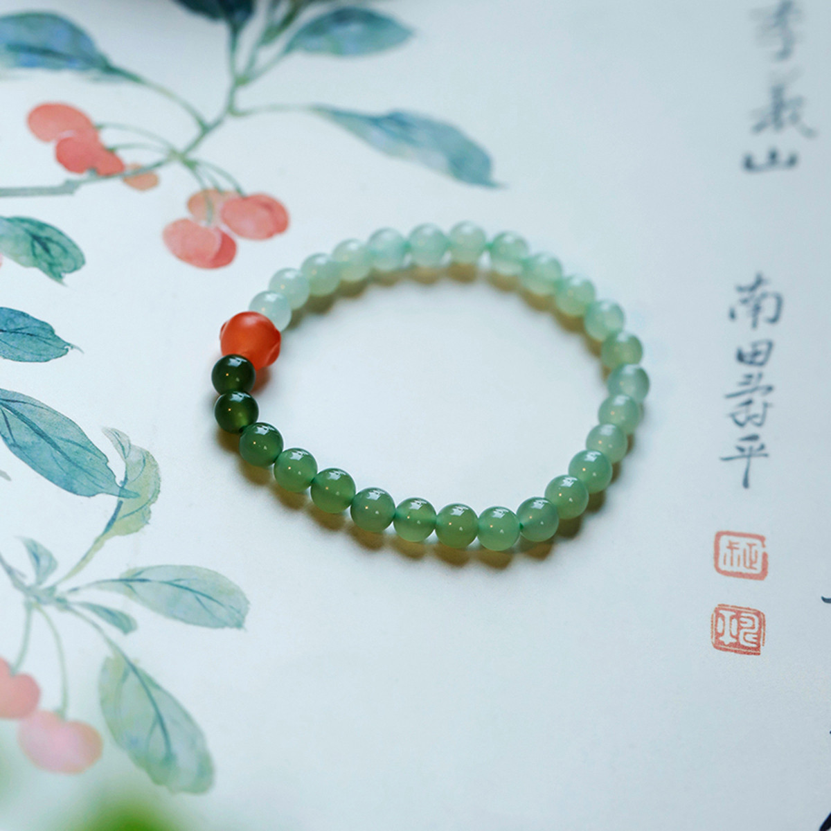 天然和田玉青海料晴水渐变南红玛瑙佛头手串玉石手链-阿里巴巴