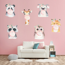 动物吹气球狐狸小熊猫头鹰长颈鹿熊猫墙贴画客厅卧室装饰画KSY140