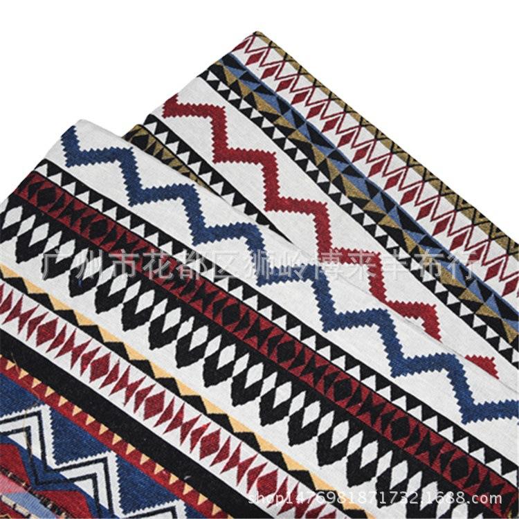 现货供应 波西米亚风色织布提花布条纹桌布几何图形梭织面料
