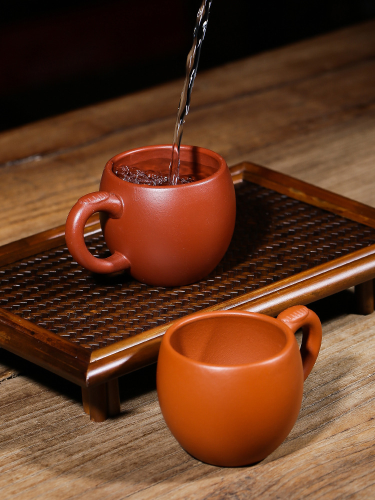 批发小号紫砂茶杯带把主人杯纯手工朱泥品茗杯功夫茶具杯子宜兴紫