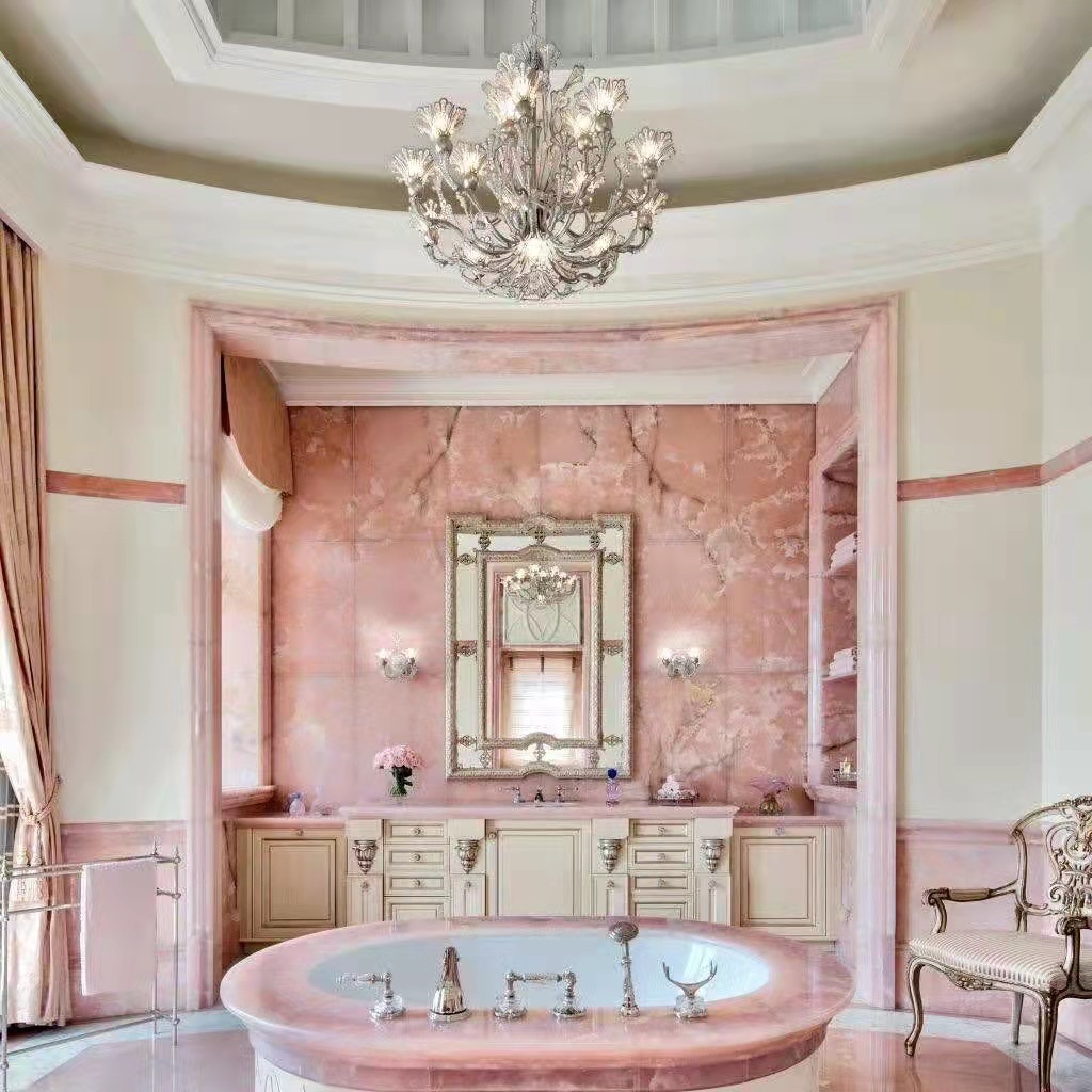 粉色大理石天然奢石粉水晶大理石板材飘窗台面窗台石过门石-阿里巴巴