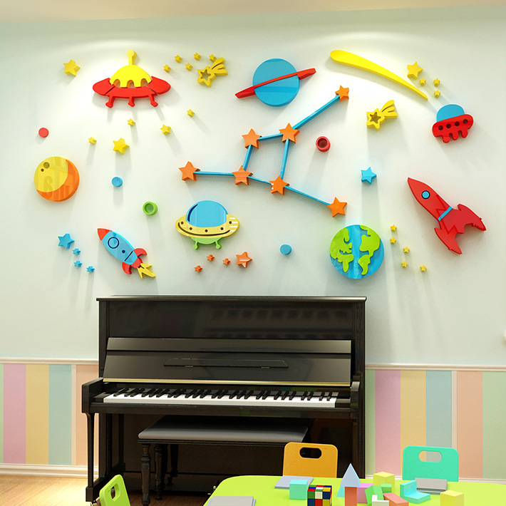 星空幼儿园环创主题墙儿童房间墙面装饰男孩大厅主题文化布置贴纸