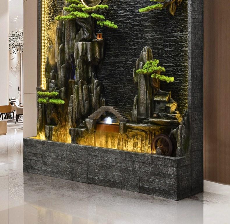 大型假山水幕墙流水隔断屏风客厅会所背景墙庭院造景水景观可养鱼