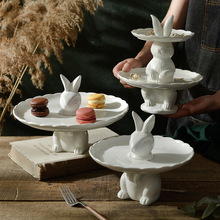 Nordic Ceramic Rabbit Plate Cake Plate Dessert Rack Fruit跨