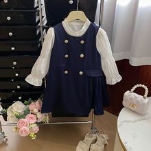 77219 春季新款服装女童韩版背心裙衬衫套装连衣裙洋气两件套代发