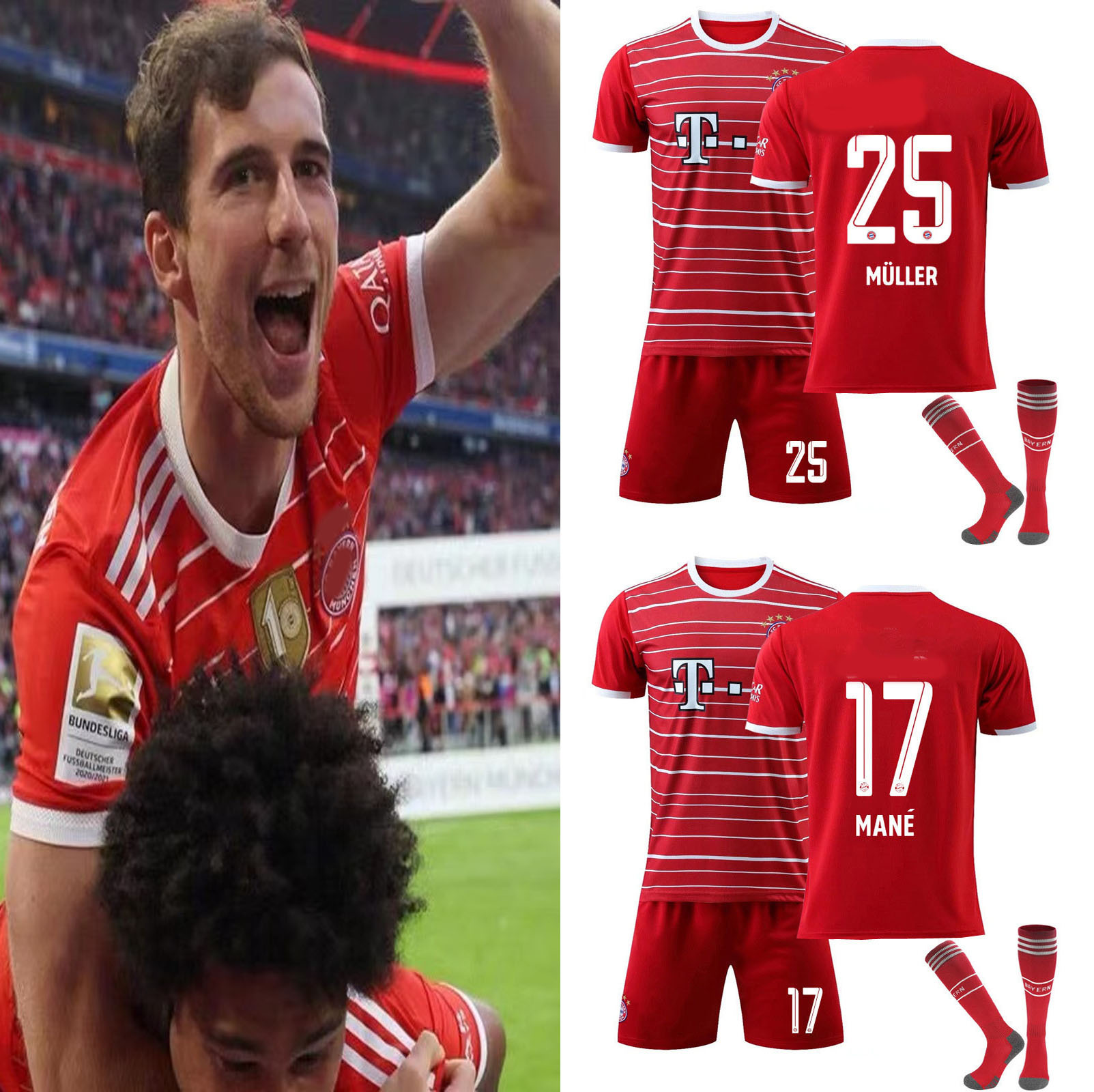 22-23赛季拜仁球衣25号穆勒6号基米希马内欧冠版主场球迷版足球服