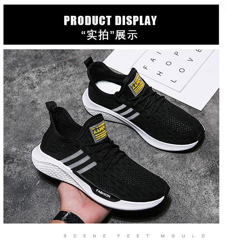 One Piece Dropshipping Spring New Sports Shoes Men's Casual Shoes Korean Fashion All-Matching Men's Shoes Fashionable Shoes Flying Woven Shoes Men