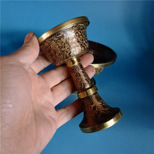 尼泊尔进口紫铜护法杯手工雕花鎏金供佛杯供水杯小号中号大号护法