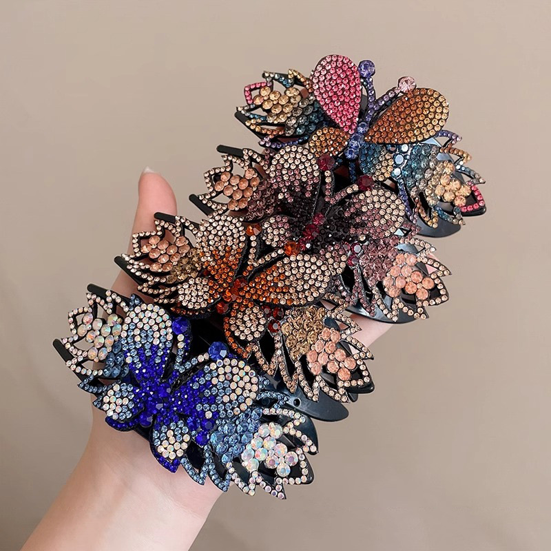 高级感水钻蝴蝶结发夹女后脑勺大号盘发鸭嘴夹气质发卡夹子头饰