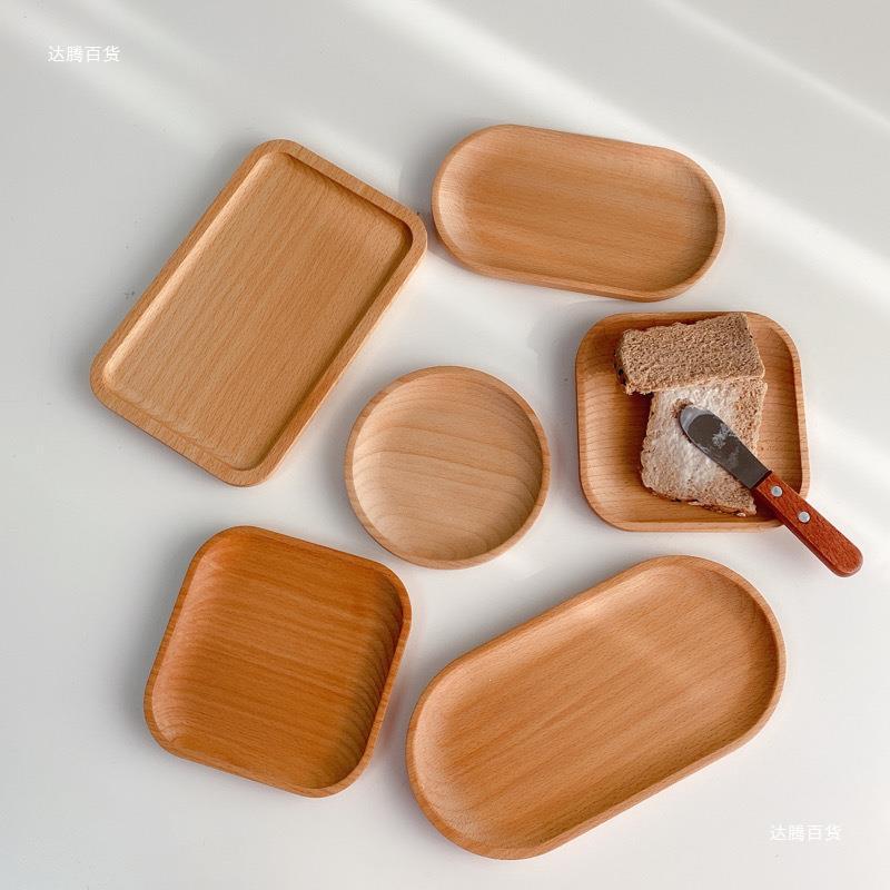 日式木质托盘茶盘小清新家用商用榉木点心蛋糕圆形长方形椭圆盘子