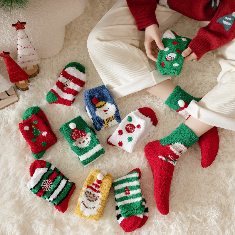 INS Fashion Christmas Ball Coral Fleece Socks Gift Box Christmas Gift Thickened Cartoon Sleeping Socks Cross-Border