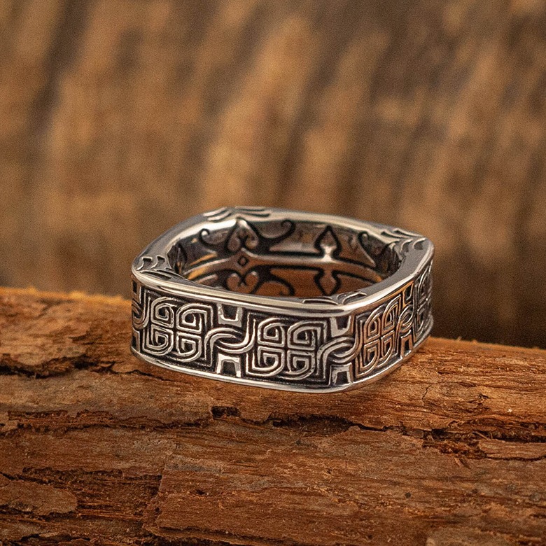 泰古方圆盘古 戒指男士潮复古高级感开口霸气指环 高品质手工银饰