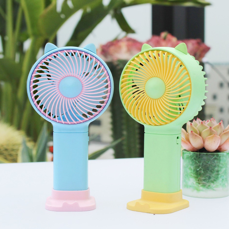 2023 New Cartoon Handheld Mini Little Fan USB Charging Outdoor Carry Fan with Base