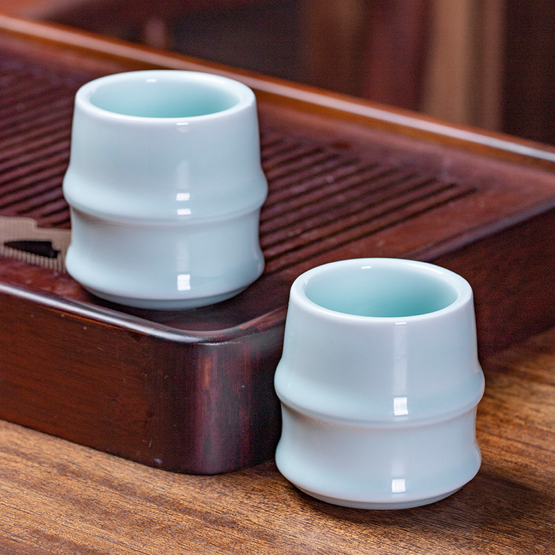 景德镇青瓷陶瓷茶杯竹节办公杯会议待客品茗杯中式水杯家用小茶碗