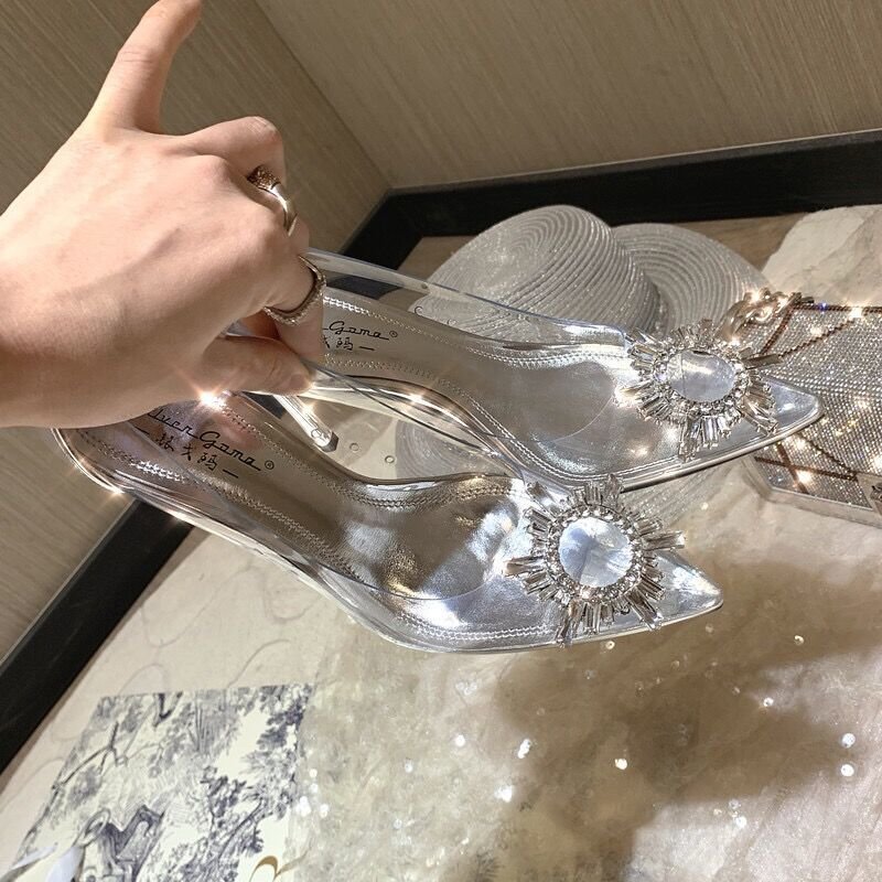 透明水晶鞋女2021秋季新款时装单鞋女水钻尖头细跟高跟鞋女舞蹈鞋