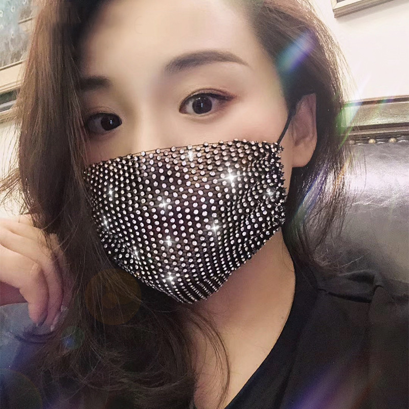 潮流珍珠钻石口罩女高颜值带钻网红口罩个性创意男骑行透气时尚