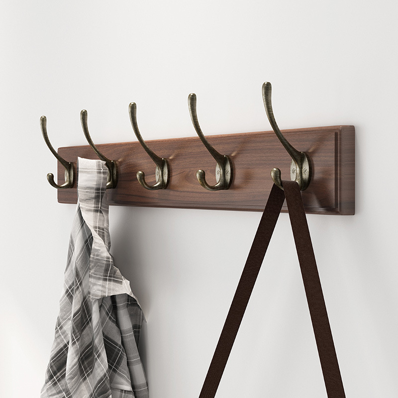 跨境批发实木挂钩免打孔门厅壁挂衣服帽钩墙壁墙上创意木质挂衣架