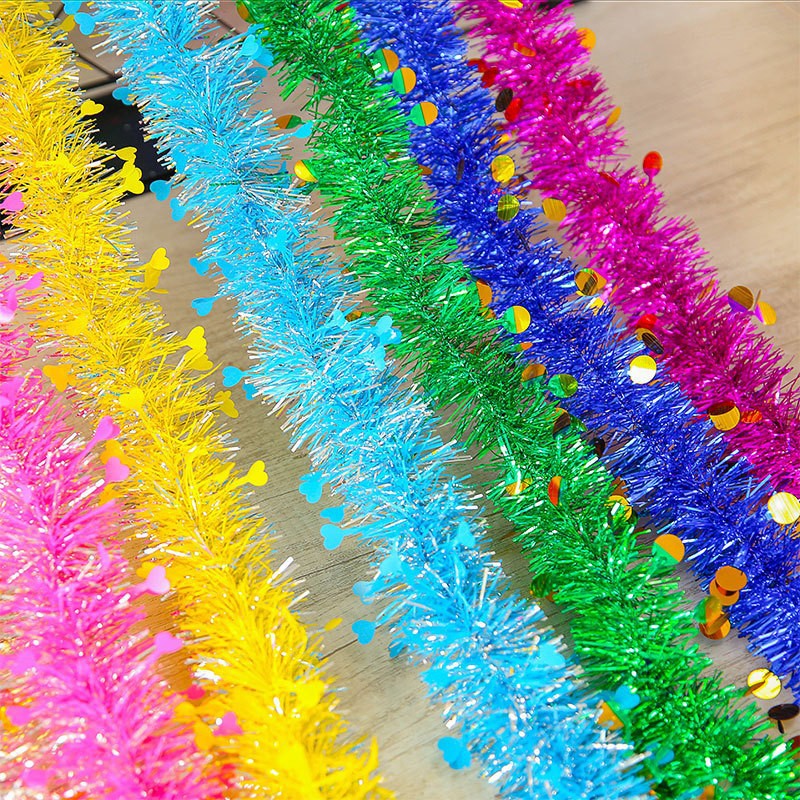 圣诞毛条爱心圆片彩色拉花彩带彩条生日派对婚庆节日装饰布置茜草