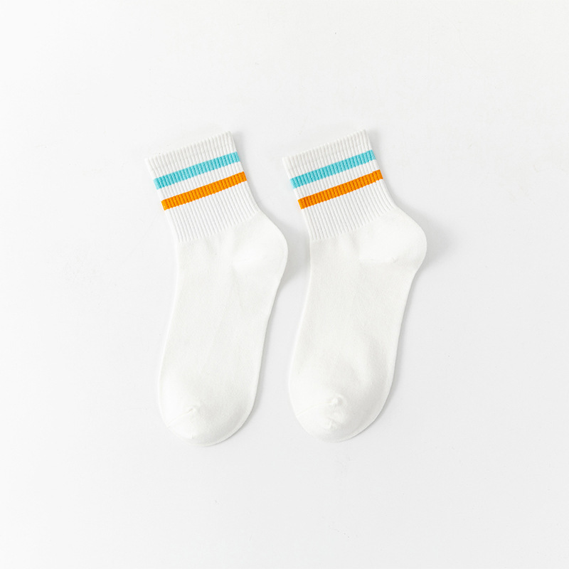 White Socks for Women Summer Two-Bar Striped Mid-Calf Length Ins Trendy Japanese College Style Student Socks All-Matching Four Seasons Socks