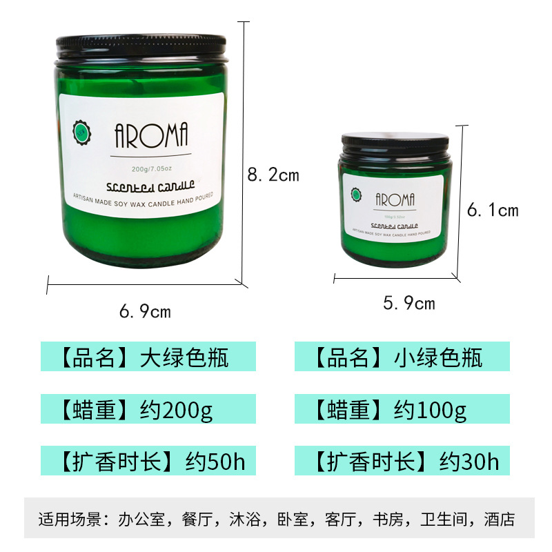 Aromatherapy Candle Customized Large Green Bottle Soy Wax Smoke-Free Purification Air Emergency Lighting Gift Factory Wholesale