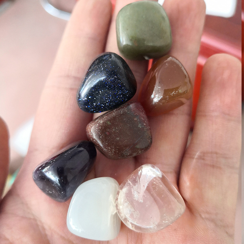 花盆装饰七彩石头幸运石抛光石能量石天然紫白粉黄水晶碎石小石子