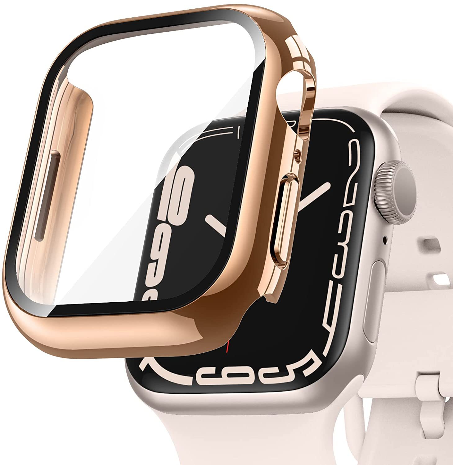 适用苹果手表applewatch7保护壳pc电镀加钢化膜手表壳 iwatch表壳