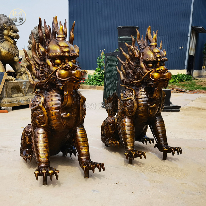 铸铜麒麟一对神兽镇宅招财公司门口家用庭院风水摆件铜麒麟雕塑