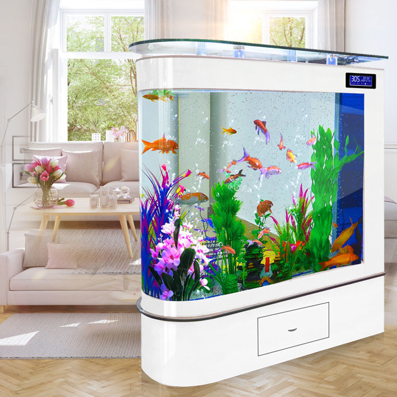 子弹头金鱼缸水族箱大型中型玻璃客厅家用落地屏风