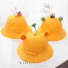日系可爱兔耳朵青蛙萌系亲子渔夫帽卡通盆帽学生安全小黄帽遮阳帽