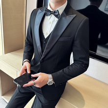 韩版新郎西装男士纯色结婚礼服塔士多戗驳领单排扣西装三件套装男