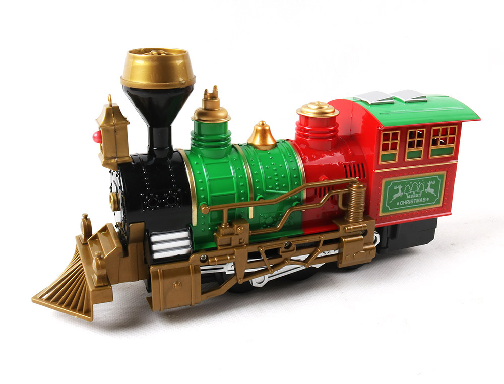 跨境供应电动轨道车儿童玩具圣诞节蒸汽冒烟大火车玩具车外贸新款