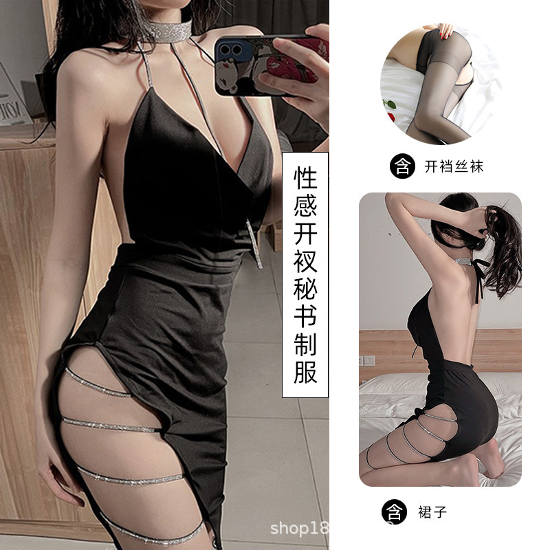 1135sm Lace-up Seductive Sexy Lingerie Nightclub Sheath Uniform Black Dress Pure Desire Large Size Suit Foreign Trade Wholesale