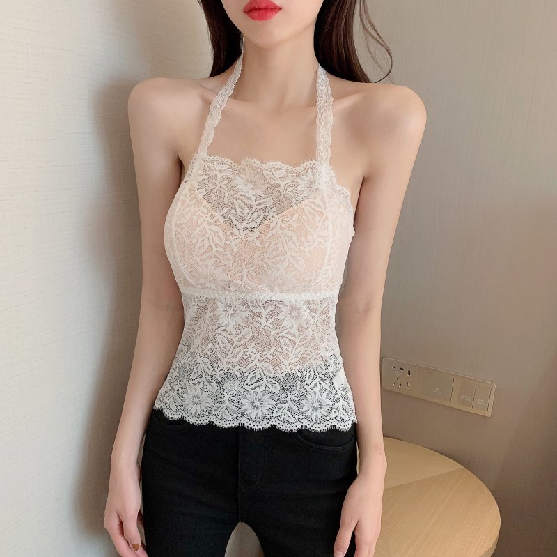 实拍~绑带式挂脖蕾丝花边外穿美背带抹胸镂空背心吊带打底内衣女