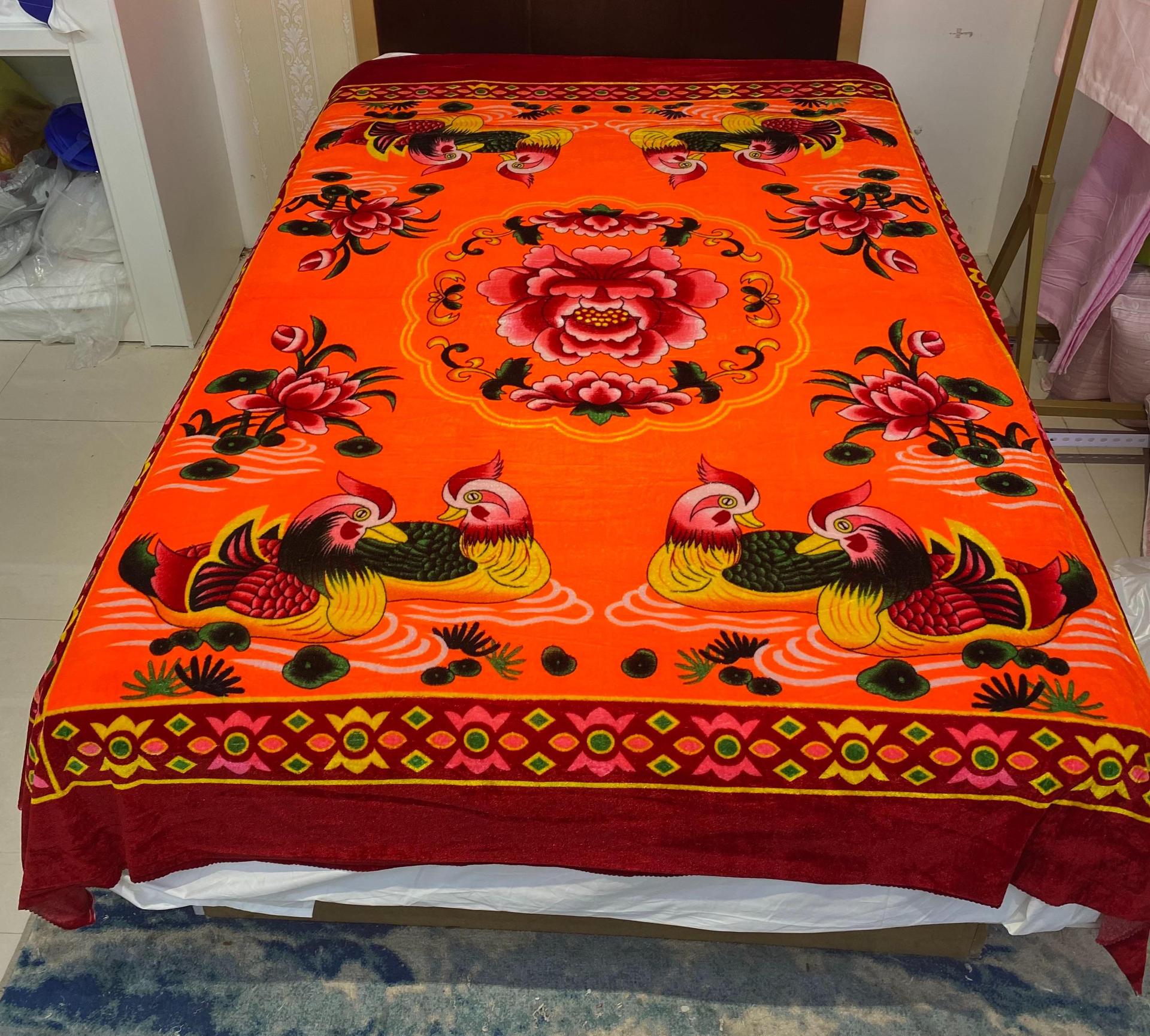 金丝绒加厚保暖加绒被套加厚床单双鸳鸯戏水床单被套家用床单被套