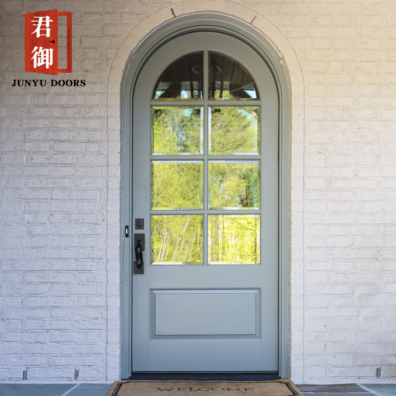 圆弧顶拱形门实木复合烤漆门地中海田园美式法式轻奢对开卧室房门